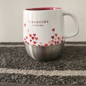 2007 Starbucks White and Red Heart Mug with Silver Base